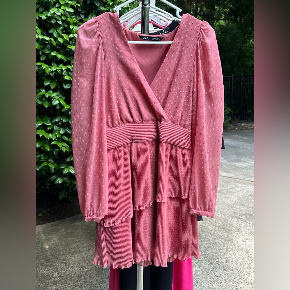 Zara Pink Textured Long Sleeve Dress